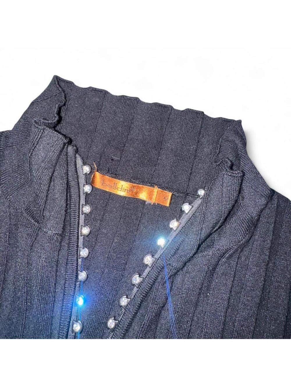 Vintage Beldini Y2K Rhinestone Zip Up Ribbed Top - Picture 4 of 5